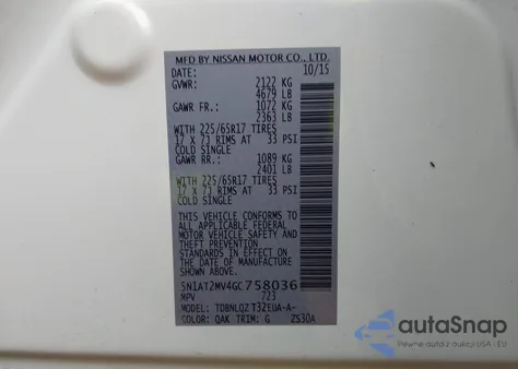 2016 Nissan Rogue Sv from USA, damaged, VIN 5N1AT2MV4GC758036